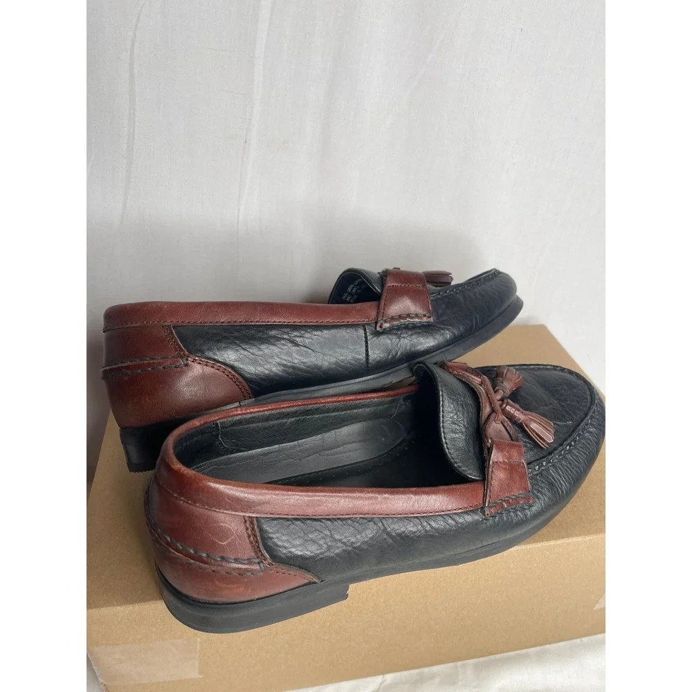Bert Pulitzer Mens 9.5 Full Grain Leather Tassel‎ Loafers Black Brown Two Tone